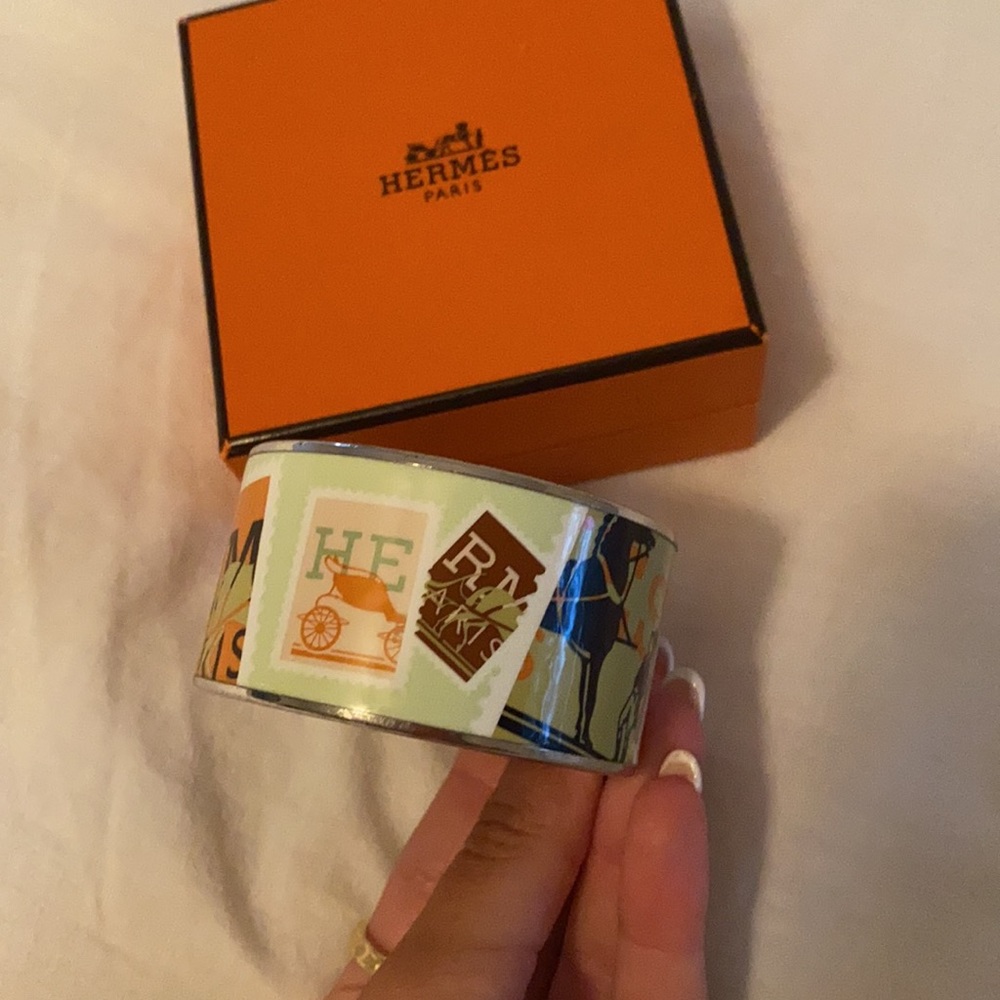 Authentic Hermes Wide Stamps Logo Enamel Bracelet View 4